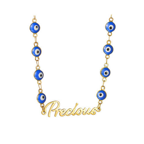 Custom made enamel evil eye beaded chain name jewelry wholesale personalized gold nameplate pendant necklaces bulk